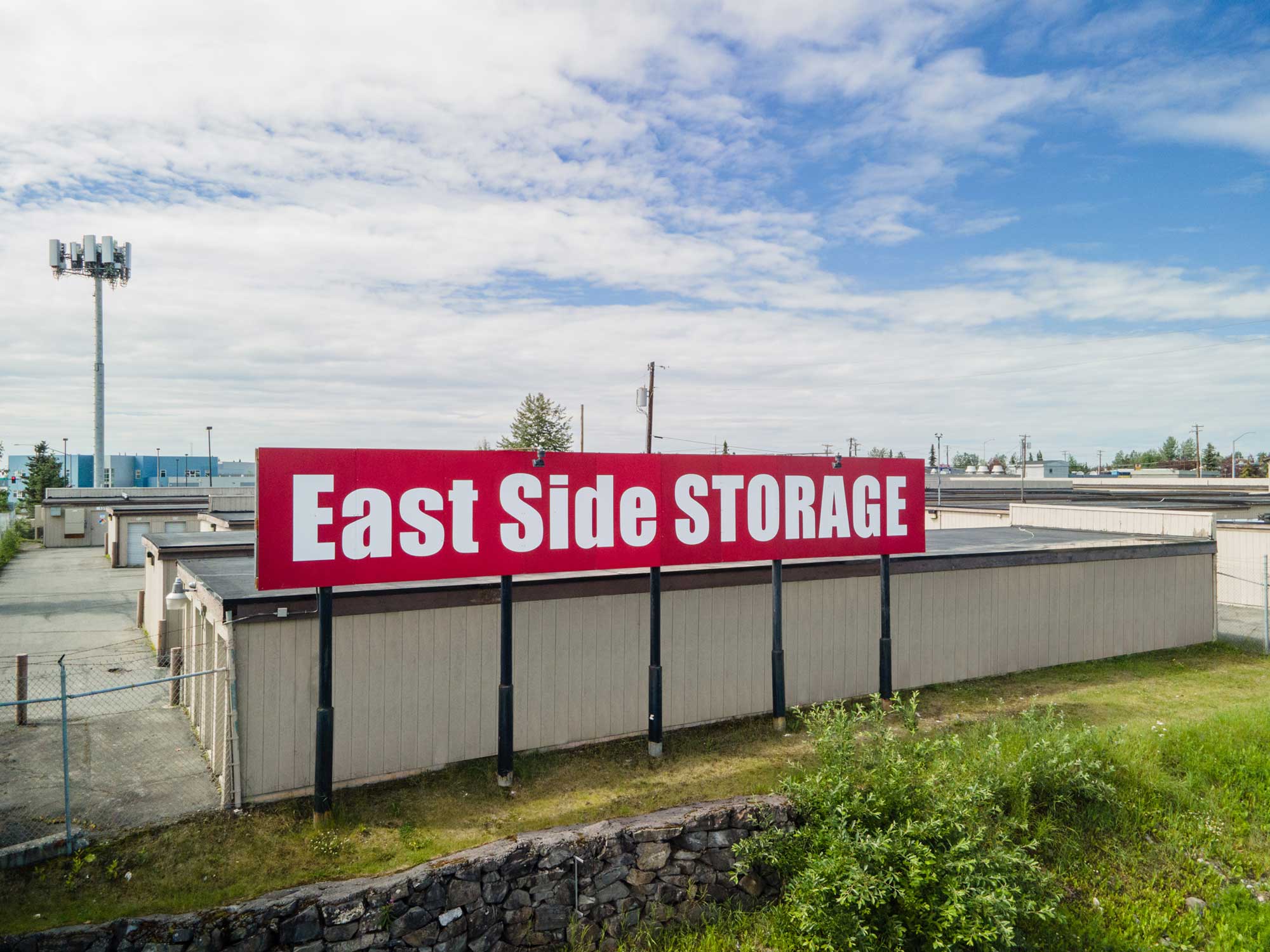 Large sign reading "East Side STORAGE"